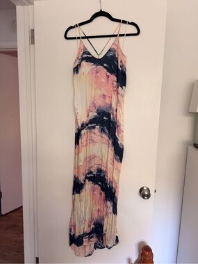 lovestitch Strappy Tie-Dye Maxi Dress in Pink, Navy & Cream